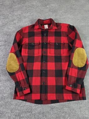 Brooks Brothers Wool Blend Shirt Size Medium Jacket Elbow Patches Red EUC